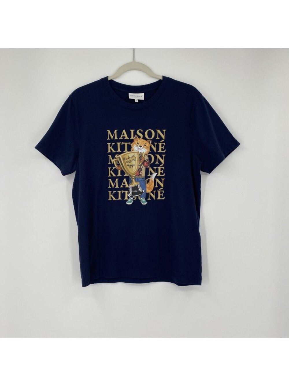 MAISON KITSUNE Size Large Navy Champion Fox Graphic Print T-Shirt Crew Neck